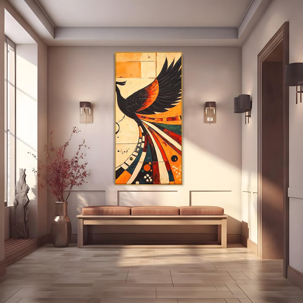 Tablou Canvas Premium, LuxCanva® M1071, Vortexul Pasarii Sacre, Aripi, Coada, Multicolor, Abstract, Modern, Pasari, Phoenix, Linii, Spirala, Renastere, Birou, Living, Camera Copil