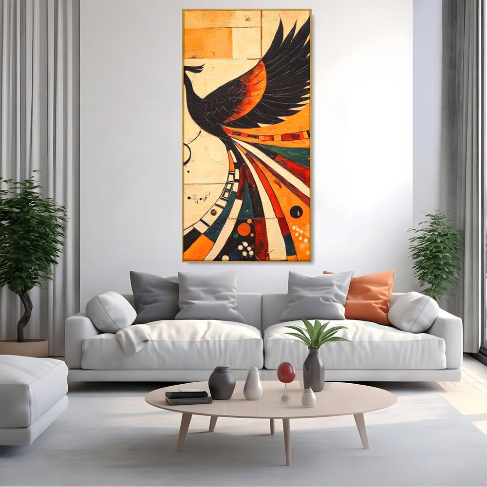 Tablou Canvas Premium, LuxCanva® M1071, Vortexul Pasarii Sacre, Aripi, Coada, Multicolor, Abstract, Modern, Pasari, Phoenix, Linii, Spirala, Renastere, Birou, Living, Camera Copil