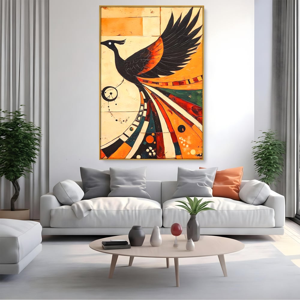 Tablou Canvas Premium, LuxCanva® M1071, Vortexul Pasarii Sacre, Aripi, Coada, Multicolor, Abstract, Modern, Pasari, Phoenix, Linii, Spirala, Renastere, Birou, Living, Camera Copil