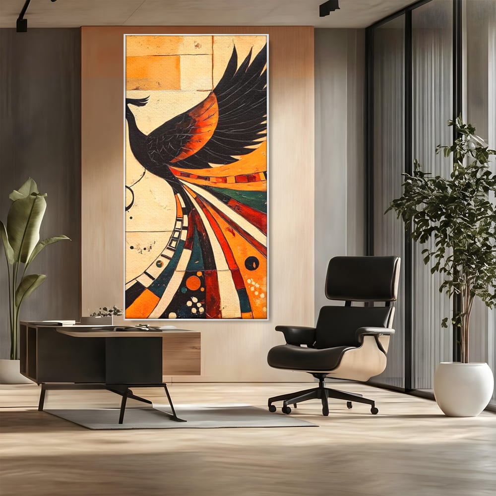 Tablou Canvas Premium, LuxCanva® M1071, Vortexul Pasarii Sacre, Aripi, Coada, Multicolor, Abstract, Modern, Pasari, Phoenix, Linii, Spirala, Renastere, Birou, Living, Camera Copil