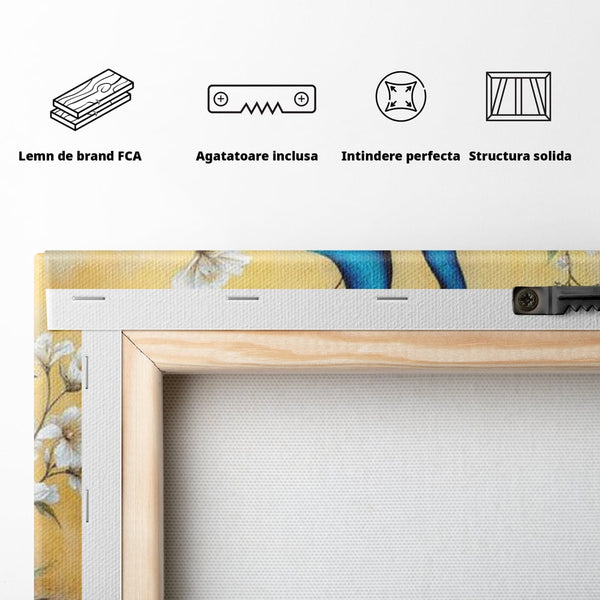 Tablou Canvas Premium, LuxCanva® M1072, Matase Regala, Pereche, Pauni, Pasari, Penaj, Coada, Eleganta, Auriu, Delicatete, Flori, Natura, Birou, Living, Camera Copil