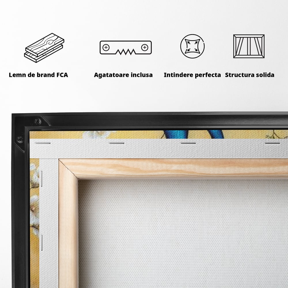 Tablou Canvas Premium, LuxCanva® M1072, Matase Regala, Pereche, Pauni, Pasari, Penaj, Coada, Eleganta, Auriu, Delicatete, Flori, Natura, Birou, Living, Camera Copil