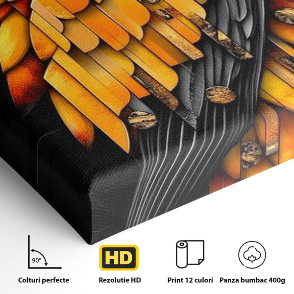 Leinwand Wandkunst Leinwand Premium, LuxCanva® M1073, Feuer Flügel Mechanismus, Vogel, Geometrie, Mechanismus, Urban, Phoenix, Feuer, Metallisch, Abstrakt, Büro, Wohnen, Kinderzimmer