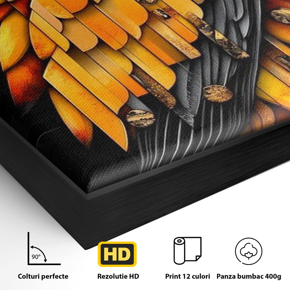 Leinwand Wandkunst Leinwand Premium, LuxCanva® M1073, Feuer Flügel Mechanismus, Vogel, Geometrie, Mechanismus, Urban, Phoenix, Feuer, Metallisch, Abstrakt, Büro, Wohnen, Kinderzimmer