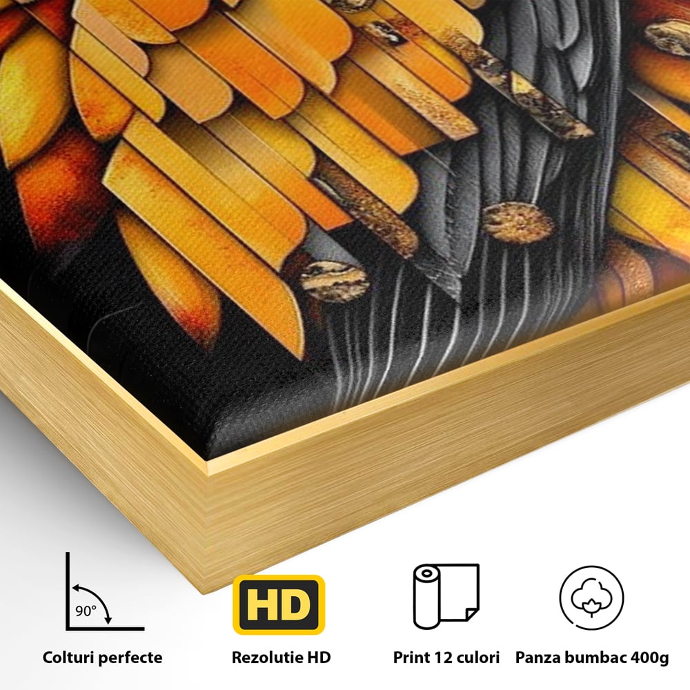 Leinwand Wandkunst Leinwand Premium, LuxCanva® M1073, Feuer Flügel Mechanismus, Vogel, Geometrie, Mechanismus, Urban, Phoenix, Feuer, Metallisch, Abstrakt, Büro, Wohnen, Kinderzimmer