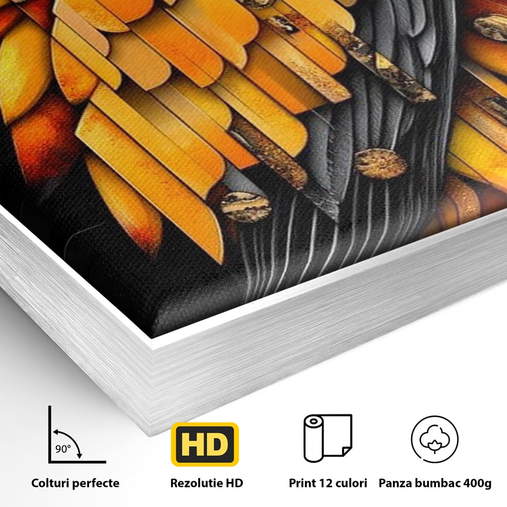 Leinwand Wandkunst Leinwand Premium, LuxCanva® M1073, Feuer Flügel Mechanismus, Vogel, Geometrie, Mechanismus, Urban, Phoenix, Feuer, Metallisch, Abstrakt, Büro, Wohnen, Kinderzimmer