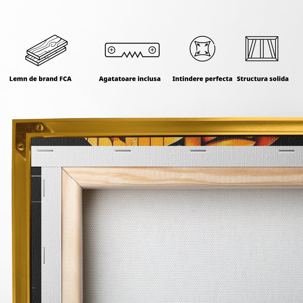 Leinwand Wandkunst Leinwand Premium, LuxCanva® M1073, Feuer Flügel Mechanismus, Vogel, Geometrie, Mechanismus, Urban, Phoenix, Feuer, Metallisch, Abstrakt, Büro, Wohnen, Kinderzimmer