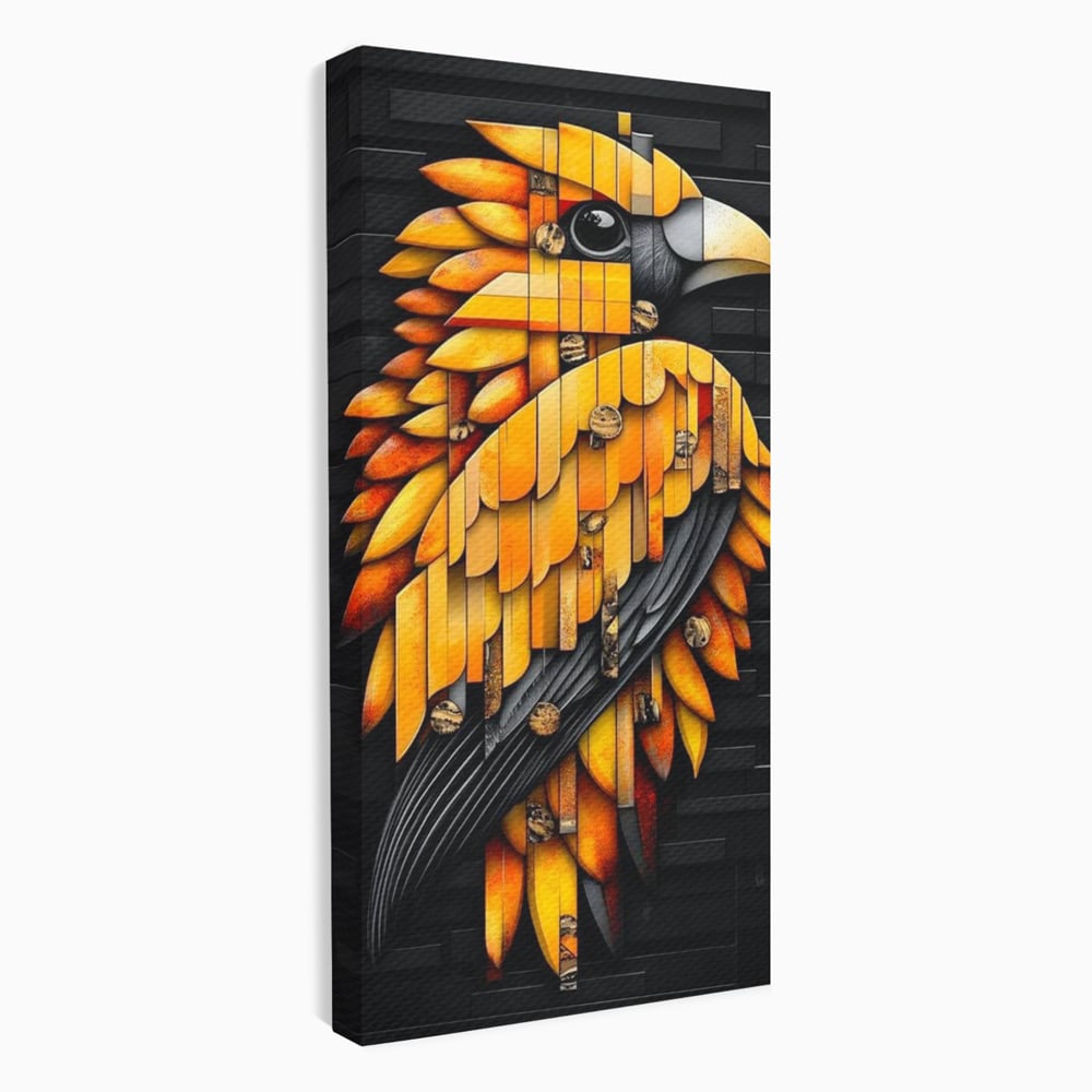 Leinwand Wandkunst Leinwand Premium, LuxCanva® M1073, Feuer Flügel Mechanismus, Vogel, Geometrie, Mechanismus, Urban, Phoenix, Feuer, Metallisch, Abstrakt, Büro, Wohnen, Kinderzimmer