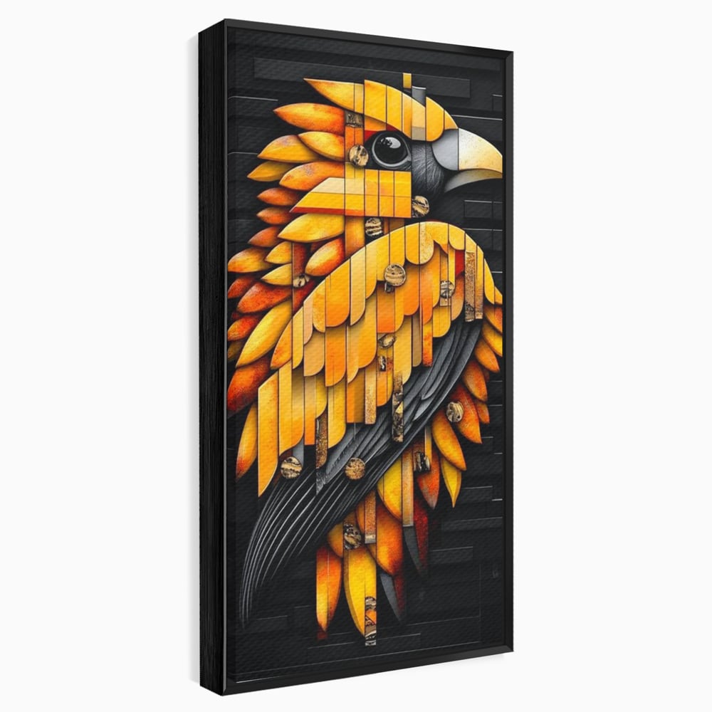 Leinwand Wandkunst Leinwand Premium, LuxCanva® M1073, Feuer Flügel Mechanismus, Vogel, Geometrie, Mechanismus, Urban, Phoenix, Feuer, Metallisch, Abstrakt, Büro, Wohnen, Kinderzimmer