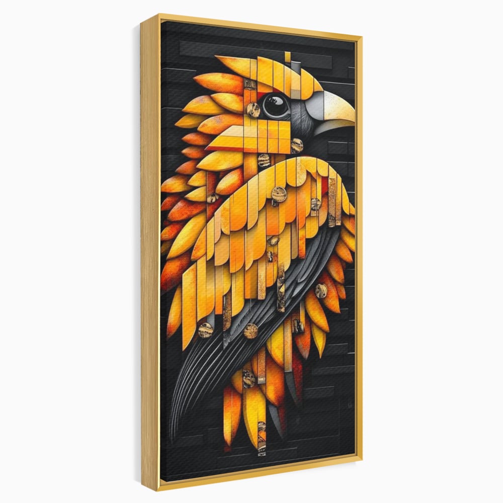 Leinwand Wandkunst Leinwand Premium, LuxCanva® M1073, Feuer Flügel Mechanismus, Vogel, Geometrie, Mechanismus, Urban, Phoenix, Feuer, Metallisch, Abstrakt, Büro, Wohnen, Kinderzimmer