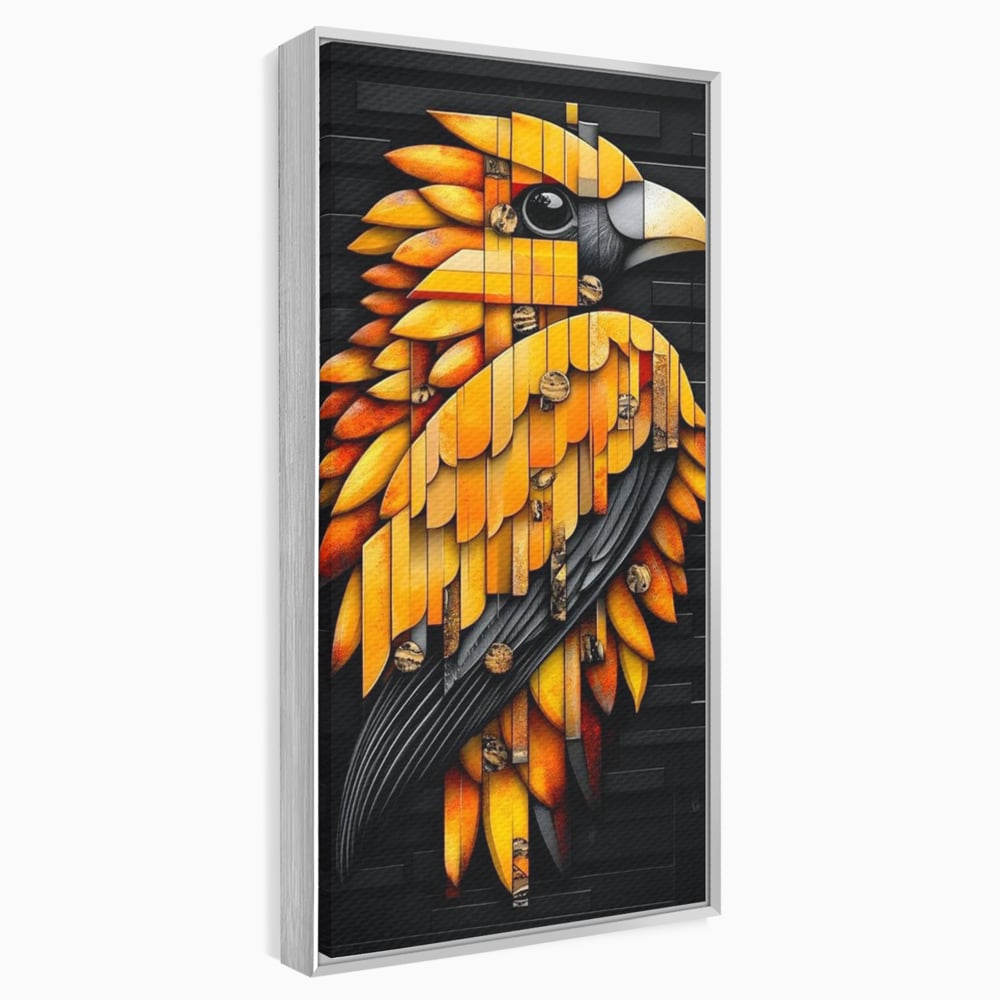 Leinwand Wandkunst Leinwand Premium, LuxCanva® M1073, Feuer Flügel Mechanismus, Vogel, Geometrie, Mechanismus, Urban, Phoenix, Feuer, Metallisch, Abstrakt, Büro, Wohnen, Kinderzimmer
