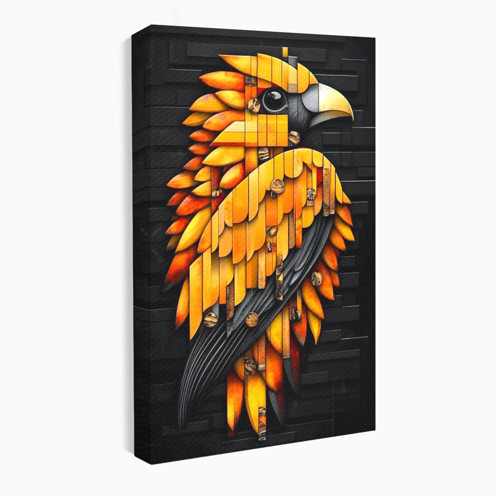 Leinwand Wandkunst Leinwand Premium, LuxCanva® M1073, Feuer Flügel Mechanismus, Vogel, Geometrie, Mechanismus, Urban, Phoenix, Feuer, Metallisch, Abstrakt, Büro, Wohnen, Kinderzimmer