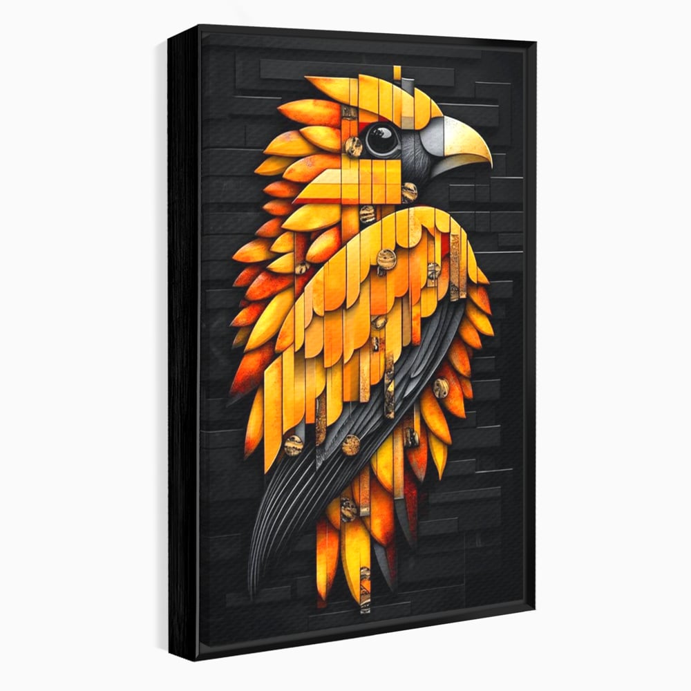 Leinwand Wandkunst Leinwand Premium, LuxCanva® M1073, Feuer Flügel Mechanismus, Vogel, Geometrie, Mechanismus, Urban, Phoenix, Feuer, Metallisch, Abstrakt, Büro, Wohnen, Kinderzimmer