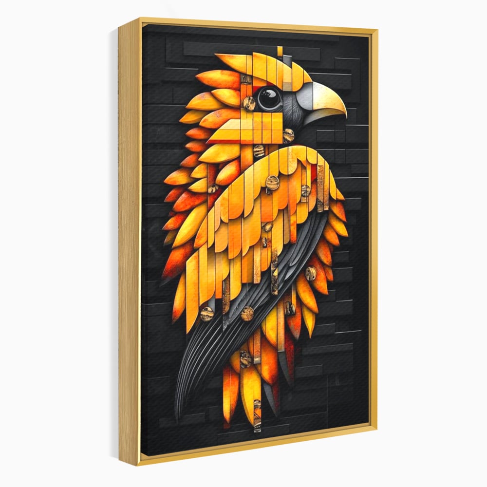 Leinwand Wandkunst Leinwand Premium, LuxCanva® M1073, Feuer Flügel Mechanismus, Vogel, Geometrie, Mechanismus, Urban, Phoenix, Feuer, Metallisch, Abstrakt, Büro, Wohnen, Kinderzimmer