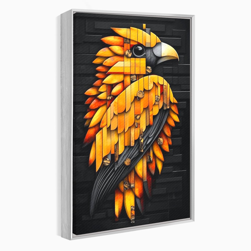 Leinwand Wandkunst Leinwand Premium, LuxCanva® M1073, Feuer Flügel Mechanismus, Vogel, Geometrie, Mechanismus, Urban, Phoenix, Feuer, Metallisch, Abstrakt, Büro, Wohnen, Kinderzimmer