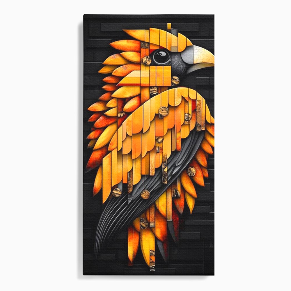 Leinwand Wandkunst Leinwand Premium, LuxCanva® M1073, Feuer Flügel Mechanismus, Vogel, Geometrie, Mechanismus, Urban, Phoenix, Feuer, Metallisch, Abstrakt, Büro, Wohnen, Kinderzimmer