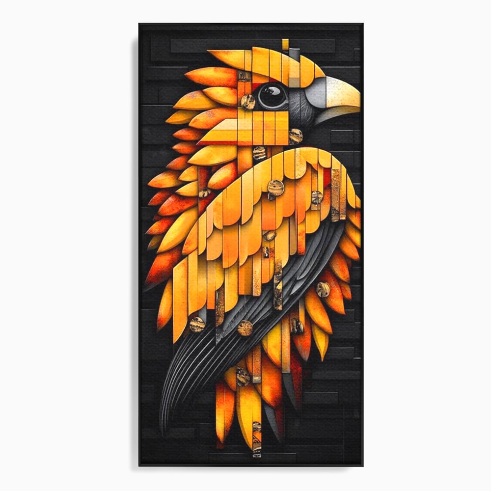 Leinwand Wandkunst Leinwand Premium, LuxCanva® M1073, Feuer Flügel Mechanismus, Vogel, Geometrie, Mechanismus, Urban, Phoenix, Feuer, Metallisch, Abstrakt, Büro, Wohnen, Kinderzimmer