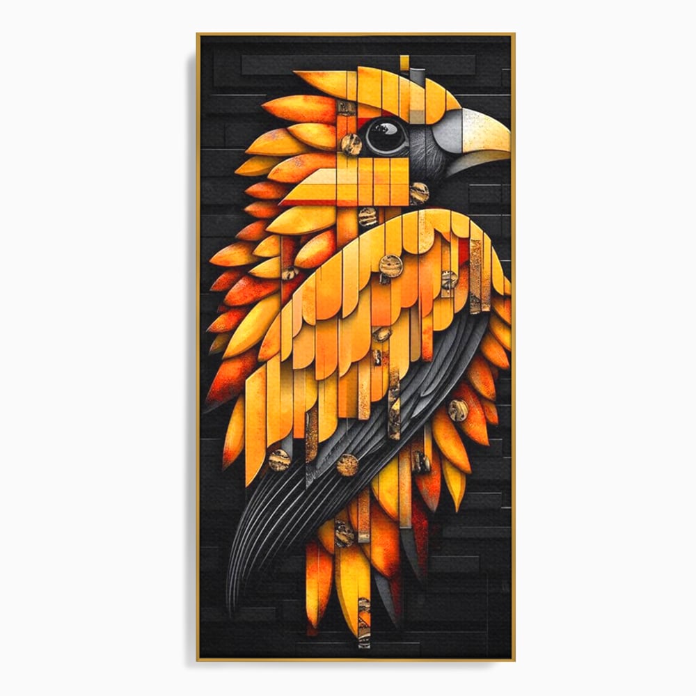 Leinwand Wandkunst Leinwand Premium, LuxCanva® M1073, Feuer Flügel Mechanismus, Vogel, Geometrie, Mechanismus, Urban, Phoenix, Feuer, Metallisch, Abstrakt, Büro, Wohnen, Kinderzimmer