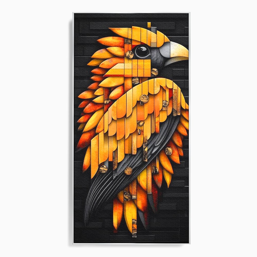 Leinwand Wandkunst Leinwand Premium, LuxCanva® M1073, Feuer Flügel Mechanismus, Vogel, Geometrie, Mechanismus, Urban, Phoenix, Feuer, Metallisch, Abstrakt, Büro, Wohnen, Kinderzimmer