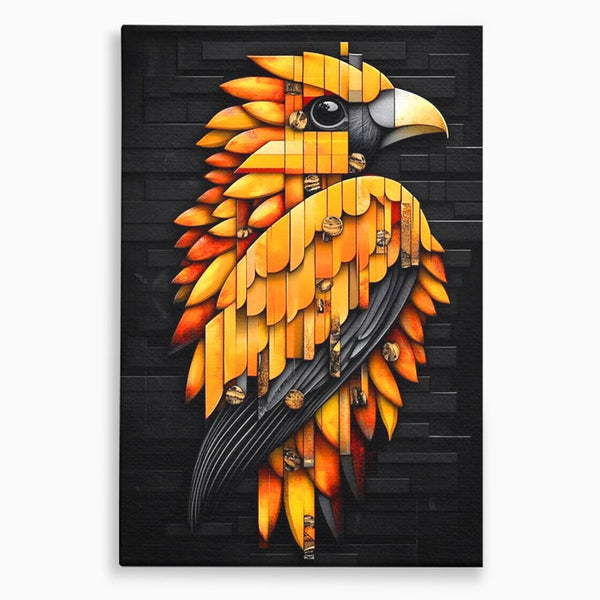Leinwand Wandkunst Leinwand Premium, LuxCanva® M1073, Feuer Flügel Mechanismus, Vogel, Geometrie, Mechanismus, Urban, Phoenix, Feuer, Metallisch, Abstrakt, Büro, Wohnen, Kinderzimmer