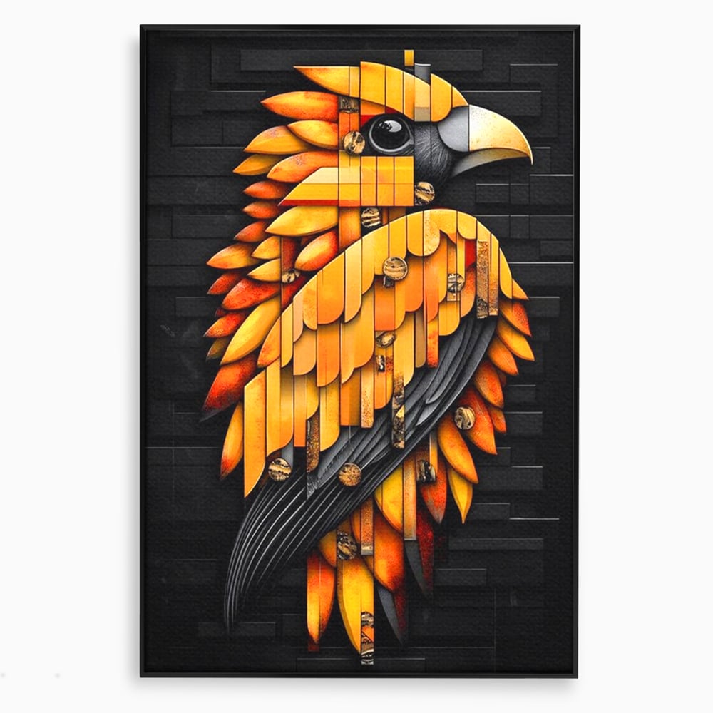 Leinwand Wandkunst Leinwand Premium, LuxCanva® M1073, Feuer Flügel Mechanismus, Vogel, Geometrie, Mechanismus, Urban, Phoenix, Feuer, Metallisch, Abstrakt, Büro, Wohnen, Kinderzimmer