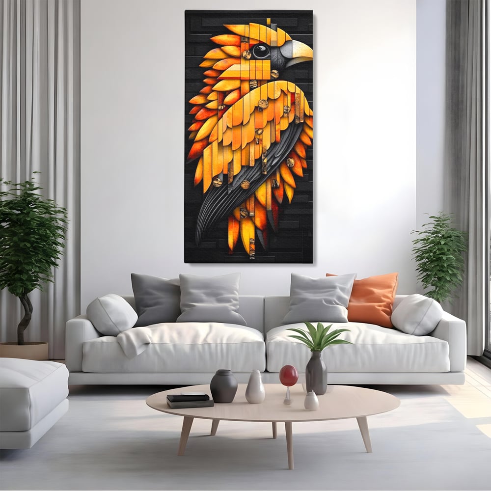Leinwand Wandkunst Leinwand Premium, LuxCanva® M1073, Feuer Flügel Mechanismus, Vogel, Geometrie, Mechanismus, Urban, Phoenix, Feuer, Metallisch, Abstrakt, Büro, Wohnen, Kinderzimmer