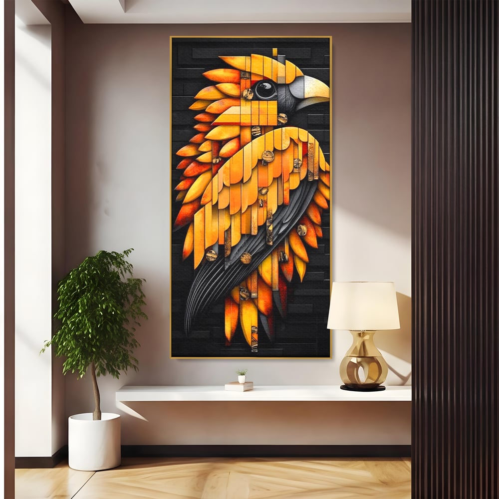 Leinwand Wandkunst Leinwand Premium, LuxCanva® M1073, Feuer Flügel Mechanismus, Vogel, Geometrie, Mechanismus, Urban, Phoenix, Feuer, Metallisch, Abstrakt, Büro, Wohnen, Kinderzimmer