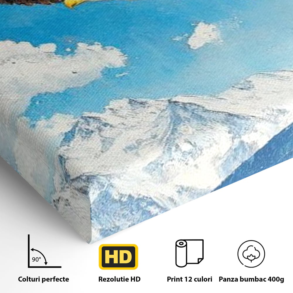 Tablou Canvas Premium, LuxCanva® M1074, Singur printre Alpi, Pasare, Vultur, Aripi, Zbor, Inaltime, Munti, Piscuri, Nori, Zapada, Gheata, Orizont, Libertate, Birou, Living, Camera Copil