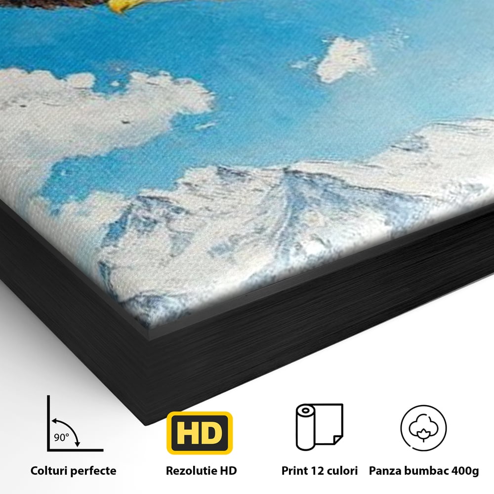 Tablou Canvas Premium, LuxCanva® M1074, Singur printre Alpi, Pasare, Vultur, Aripi, Zbor, Inaltime, Munti, Piscuri, Nori, Zapada, Gheata, Orizont, Libertate, Birou, Living, Camera Copil