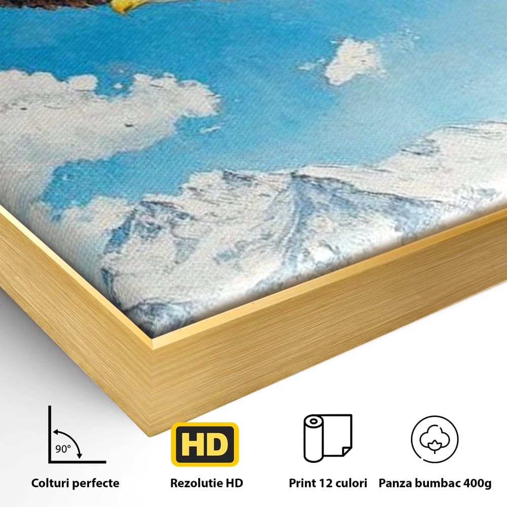 Tablou Canvas Premium, LuxCanva® M1074, Singur printre Alpi, Pasare, Vultur, Aripi, Zbor, Inaltime, Munti, Piscuri, Nori, Zapada, Gheata, Orizont, Libertate, Birou, Living, Camera Copil