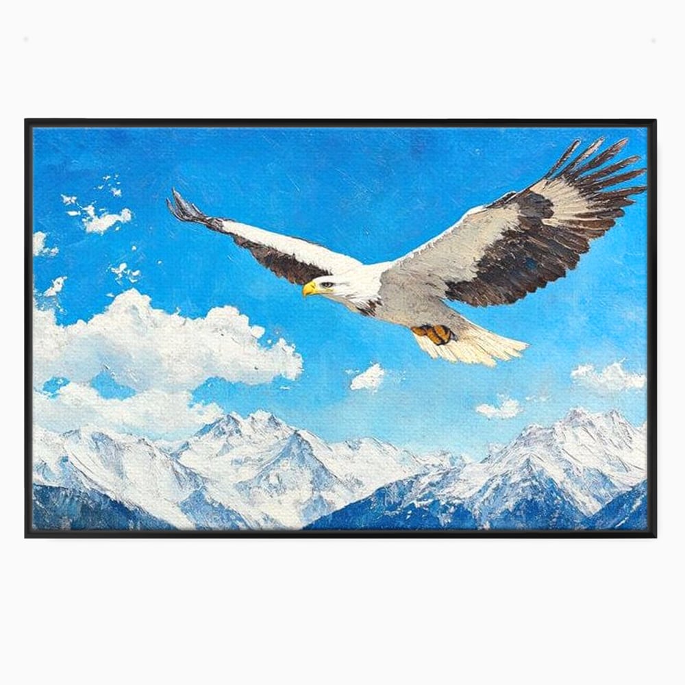 Tablou Canvas Premium, LuxCanva® M1074, Singur printre Alpi, Pasare, Vultur, Aripi, Zbor, Inaltime, Munti, Piscuri, Nori, Zapada, Gheata, Orizont, Libertate, Birou, Living, Camera Copil