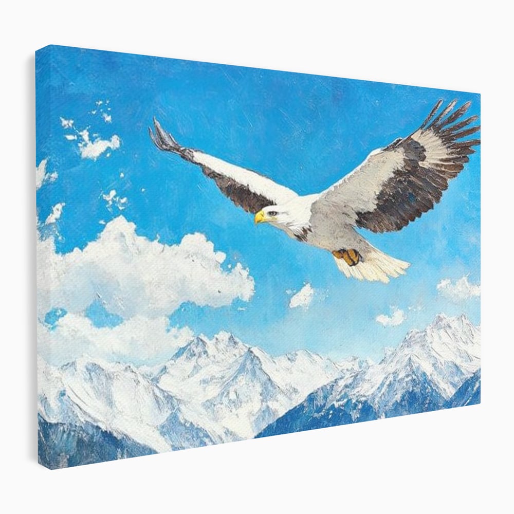 Tablou Canvas Premium, LuxCanva® M1074, Singur printre Alpi, Pasare, Vultur, Aripi, Zbor, Inaltime, Munti, Piscuri, Nori, Zapada, Gheata, Orizont, Libertate, Birou, Living, Camera Copil