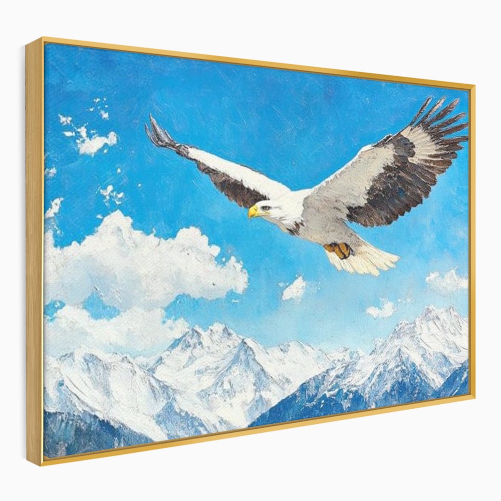 Tablou Canvas Premium, LuxCanva® M1074, Singur printre Alpi, Pasare, Vultur, Aripi, Zbor, Inaltime, Munti, Piscuri, Nori, Zapada, Gheata, Orizont, Libertate, Birou, Living, Camera Copil