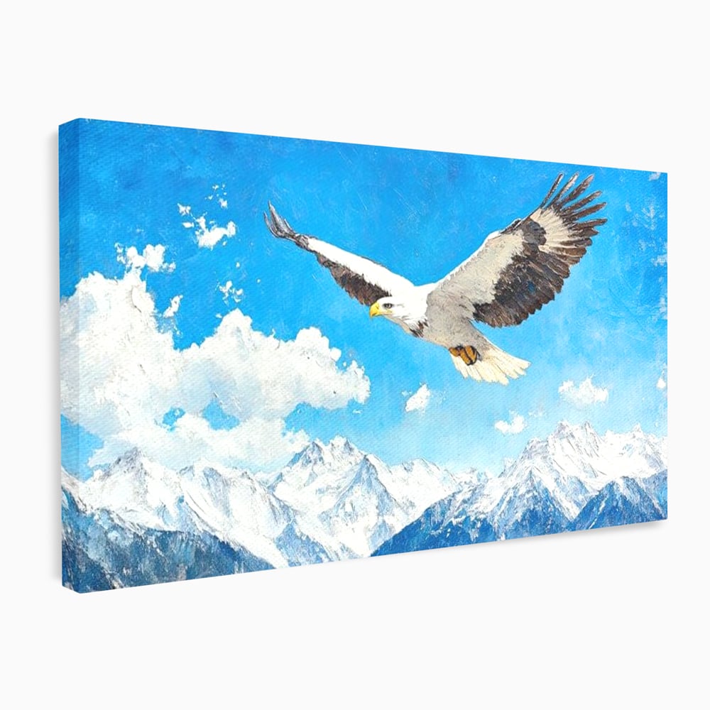 Tablou Canvas Premium, LuxCanva® M1074, Singur printre Alpi, Pasare, Vultur, Aripi, Zbor, Inaltime, Munti, Piscuri, Nori, Zapada, Gheata, Orizont, Libertate, Birou, Living, Camera Copil