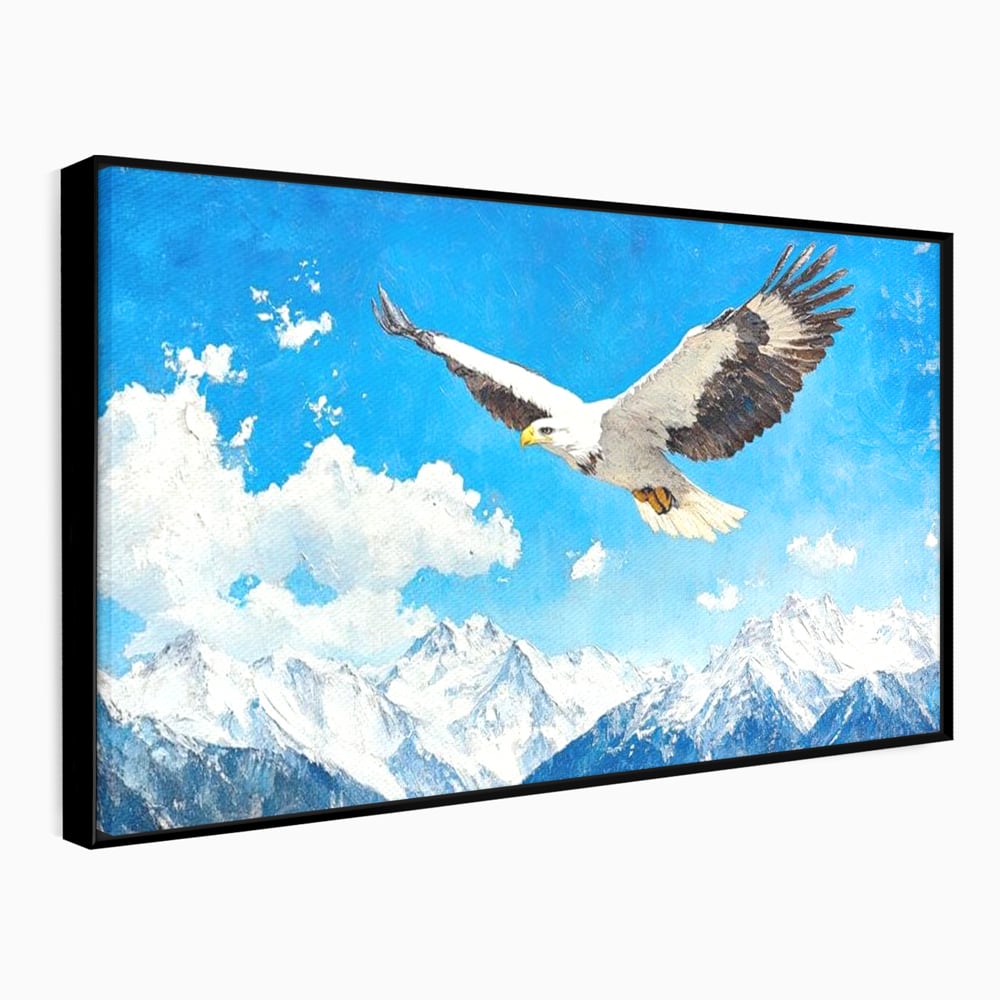 Tablou Canvas Premium, LuxCanva® M1074, Singur printre Alpi, Pasare, Vultur, Aripi, Zbor, Inaltime, Munti, Piscuri, Nori, Zapada, Gheata, Orizont, Libertate, Birou, Living, Camera Copil