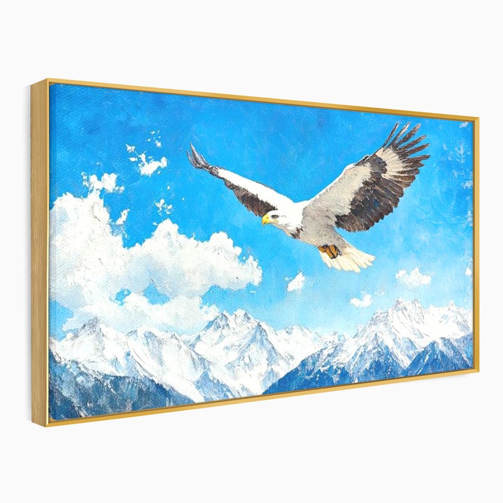 Tablou Canvas Premium, LuxCanva® M1074, Singur printre Alpi, Pasare, Vultur, Aripi, Zbor, Inaltime, Munti, Piscuri, Nori, Zapada, Gheata, Orizont, Libertate, Birou, Living, Camera Copil