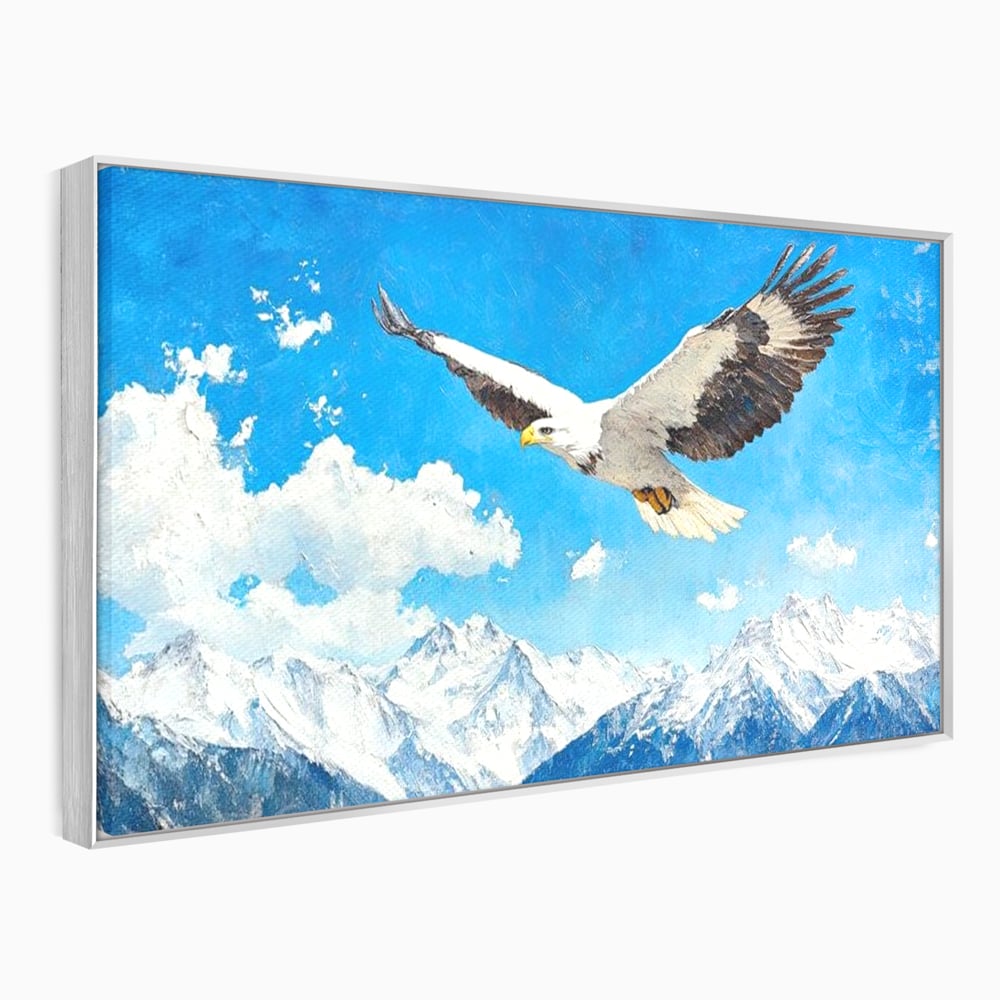 Tablou Canvas Premium, LuxCanva® M1074, Singur printre Alpi, Pasare, Vultur, Aripi, Zbor, Inaltime, Munti, Piscuri, Nori, Zapada, Gheata, Orizont, Libertate, Birou, Living, Camera Copil