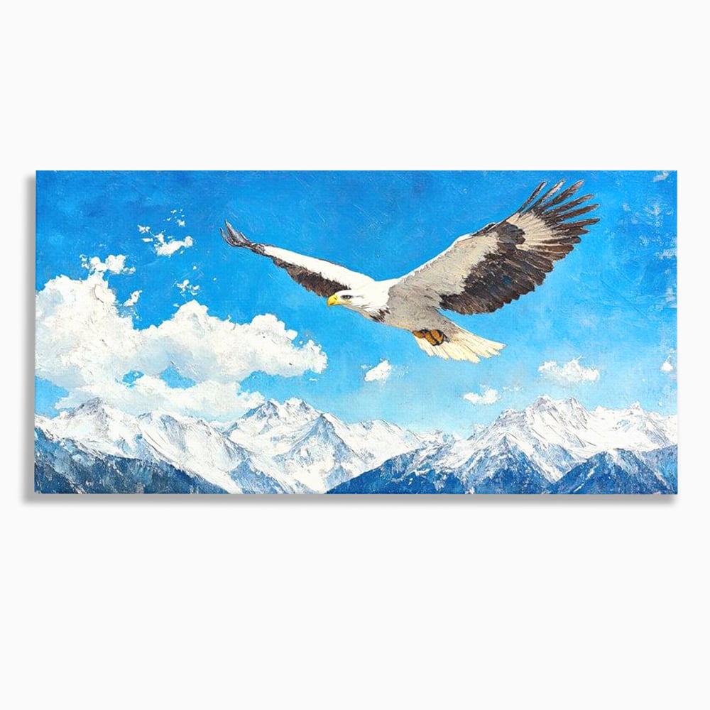 Tablou Canvas Premium, LuxCanva® M1074, Singur printre Alpi, Pasare, Vultur, Aripi, Zbor, Inaltime, Munti, Piscuri, Nori, Zapada, Gheata, Orizont, Libertate, Birou, Living, Camera Copil
