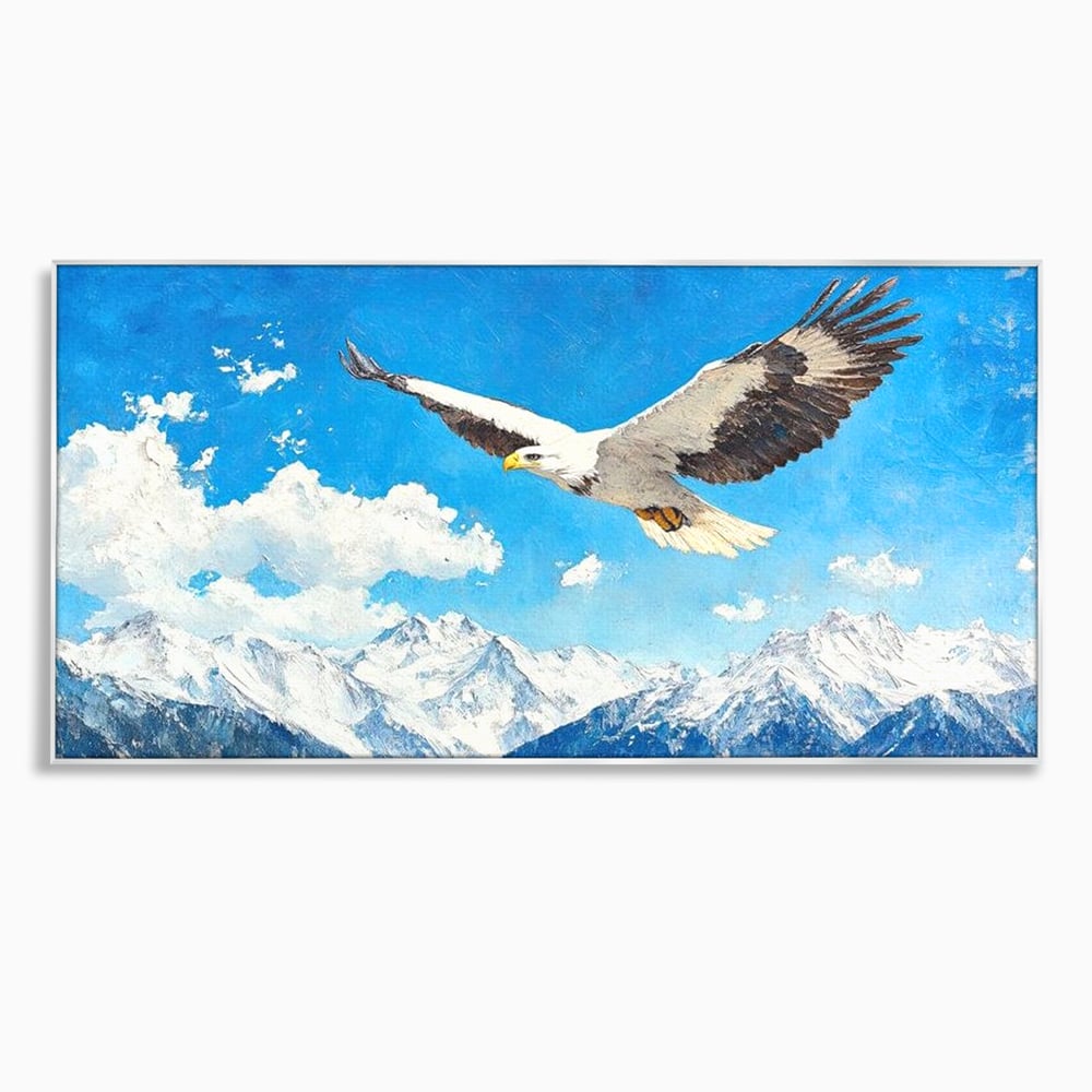 Tablou Canvas Premium, LuxCanva® M1074, Singur printre Alpi, Pasare, Vultur, Aripi, Zbor, Inaltime, Munti, Piscuri, Nori, Zapada, Gheata, Orizont, Libertate, Birou, Living, Camera Copil