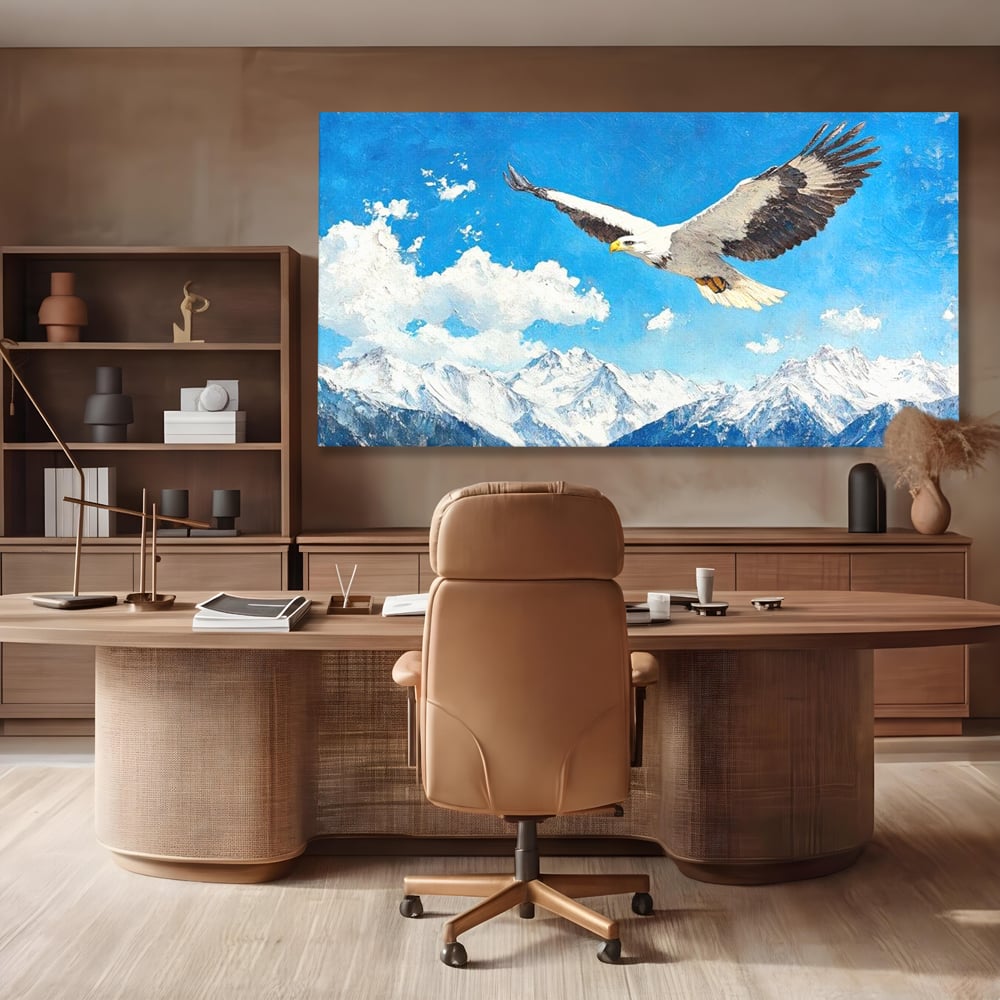 Tablou Canvas Premium, LuxCanva® M1074, Singur printre Alpi, Pasare, Vultur, Aripi, Zbor, Inaltime, Munti, Piscuri, Nori, Zapada, Gheata, Orizont, Libertate, Birou, Living, Camera Copil