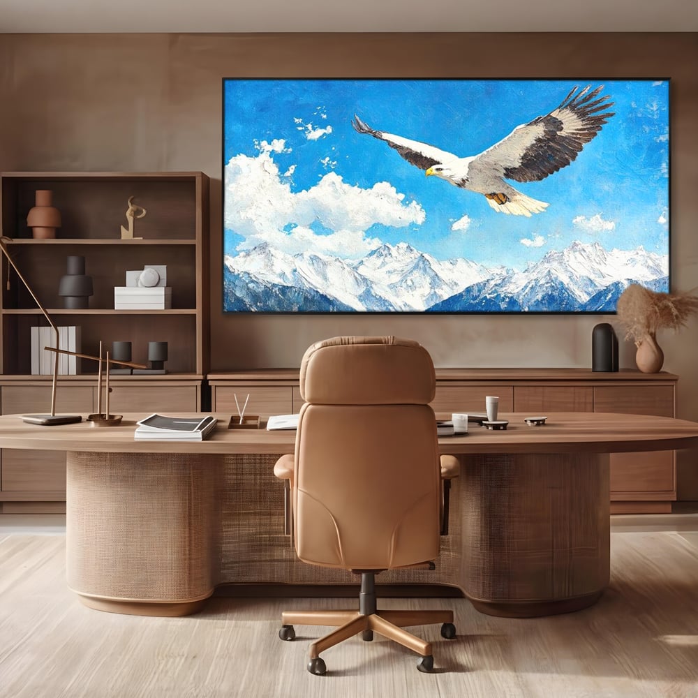 Tablou Canvas Premium, LuxCanva® M1074, Singur printre Alpi, Pasare, Vultur, Aripi, Zbor, Inaltime, Munti, Piscuri, Nori, Zapada, Gheata, Orizont, Libertate, Birou, Living, Camera Copil