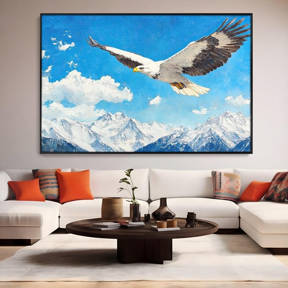 Tablou Canvas Premium, LuxCanva® M1074, Singur printre Alpi, Pasare, Vultur, Aripi, Zbor, Inaltime, Munti, Piscuri, Nori, Zapada, Gheata, Orizont, Libertate, Birou, Living, Camera Copil