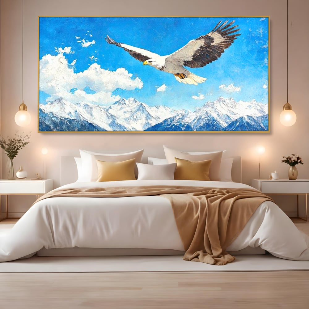 Tablou Canvas Premium, LuxCanva® M1074, Singur printre Alpi, Pasare, Vultur, Aripi, Zbor, Inaltime, Munti, Piscuri, Nori, Zapada, Gheata, Orizont, Libertate, Birou, Living, Camera Copil