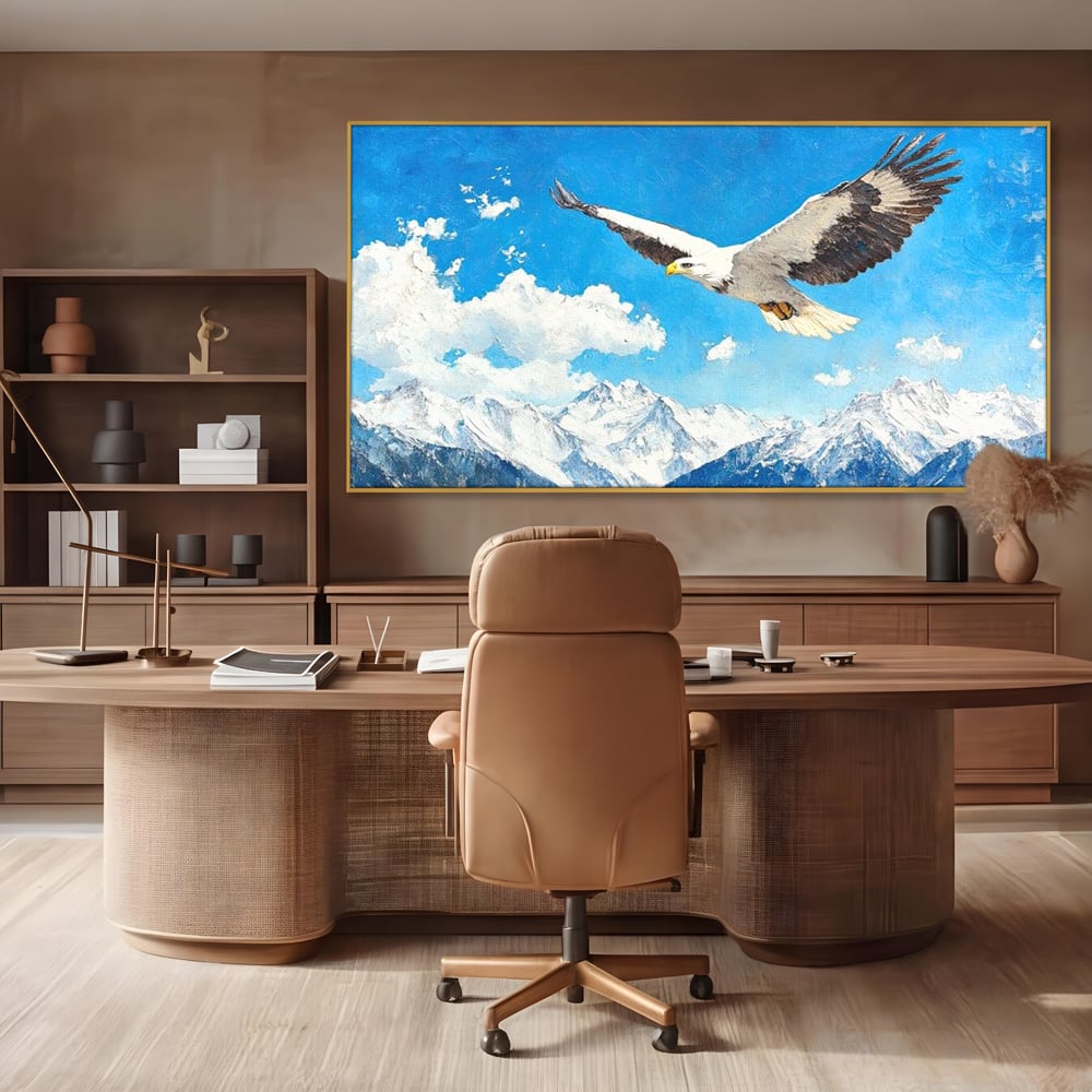 Tablou Canvas Premium, LuxCanva® M1074, Singur printre Alpi, Pasare, Vultur, Aripi, Zbor, Inaltime, Munti, Piscuri, Nori, Zapada, Gheata, Orizont, Libertate, Birou, Living, Camera Copil
