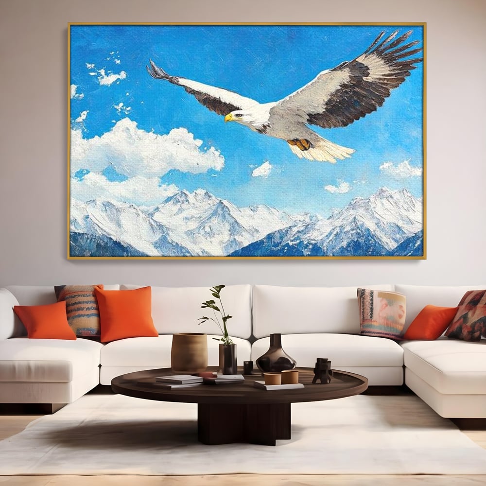 Tablou Canvas Premium, LuxCanva® M1074, Singur printre Alpi, Pasare, Vultur, Aripi, Zbor, Inaltime, Munti, Piscuri, Nori, Zapada, Gheata, Orizont, Libertate, Birou, Living, Camera Copil
