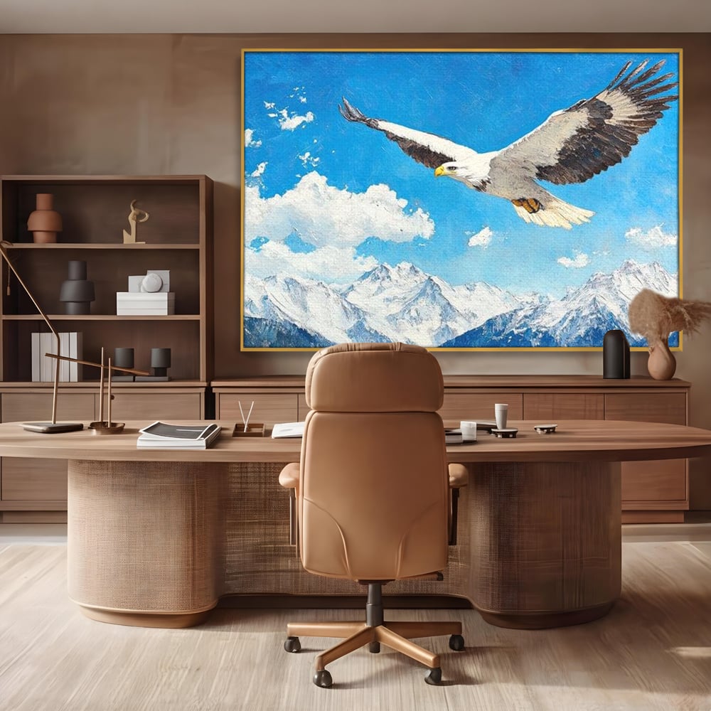 Tablou Canvas Premium, LuxCanva® M1074, Singur printre Alpi, Pasare, Vultur, Aripi, Zbor, Inaltime, Munti, Piscuri, Nori, Zapada, Gheata, Orizont, Libertate, Birou, Living, Camera Copil