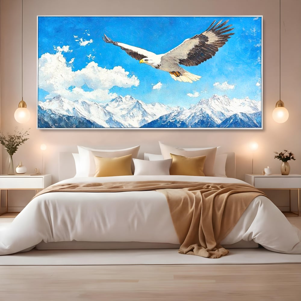 Tablou Canvas Premium, LuxCanva® M1074, Singur printre Alpi, Pasare, Vultur, Aripi, Zbor, Inaltime, Munti, Piscuri, Nori, Zapada, Gheata, Orizont, Libertate, Birou, Living, Camera Copil
