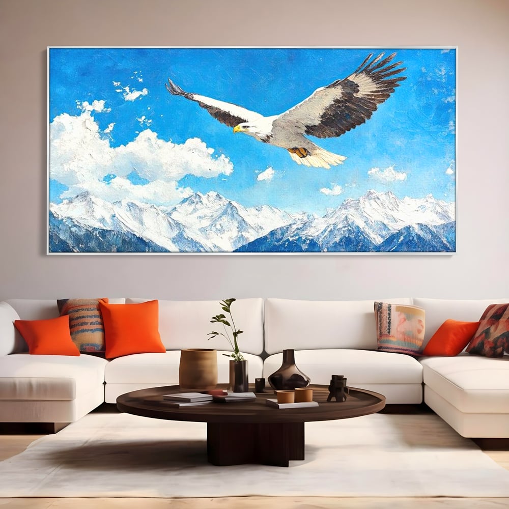 Tablou Canvas Premium, LuxCanva® M1074, Singur printre Alpi, Pasare, Vultur, Aripi, Zbor, Inaltime, Munti, Piscuri, Nori, Zapada, Gheata, Orizont, Libertate, Birou, Living, Camera Copil