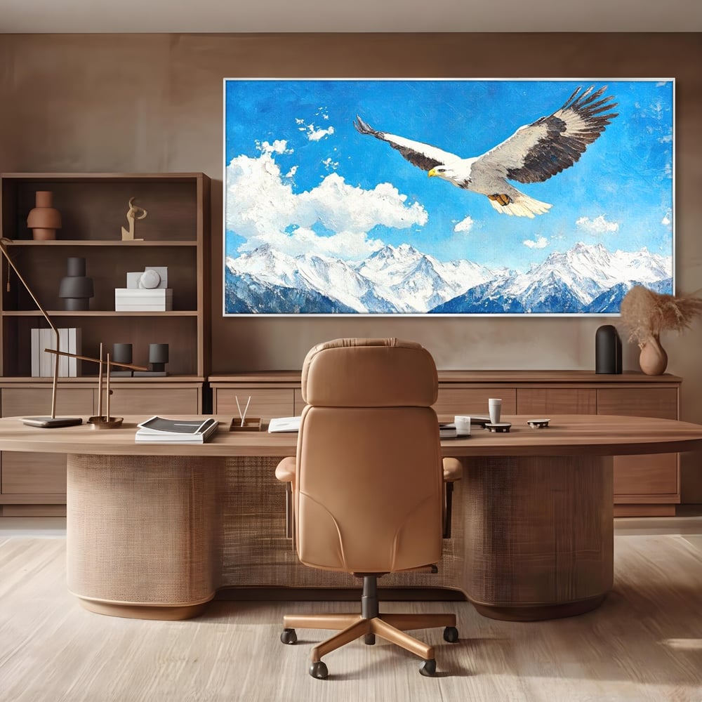 Tablou Canvas Premium, LuxCanva® M1074, Singur printre Alpi, Pasare, Vultur, Aripi, Zbor, Inaltime, Munti, Piscuri, Nori, Zapada, Gheata, Orizont, Libertate, Birou, Living, Camera Copil