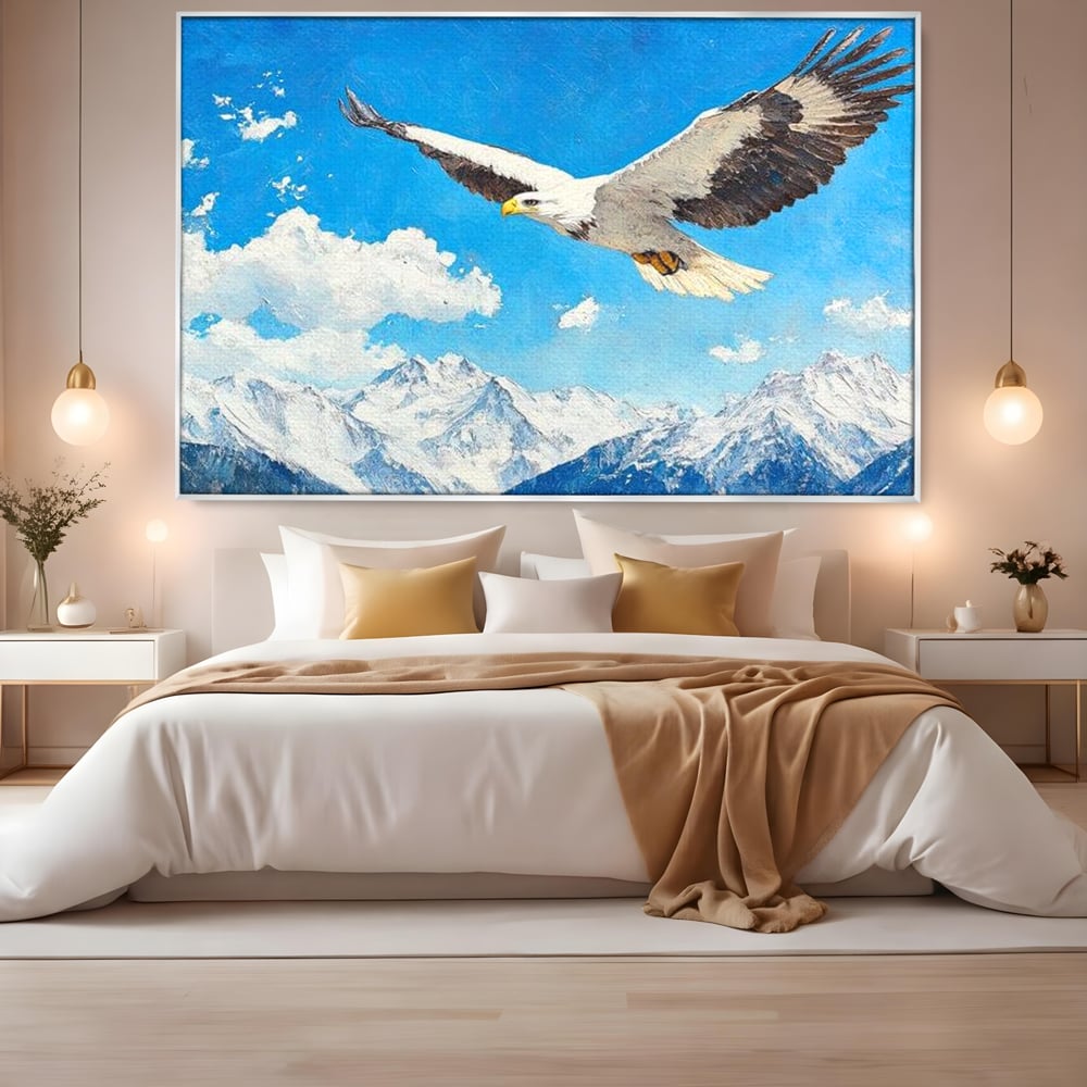 Tablou Canvas Premium, LuxCanva® M1074, Singur printre Alpi, Pasare, Vultur, Aripi, Zbor, Inaltime, Munti, Piscuri, Nori, Zapada, Gheata, Orizont, Libertate, Birou, Living, Camera Copil
